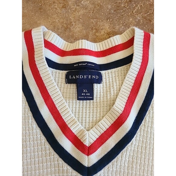 Lands End VTG 90s Men's XL V-Neck Waffle Knit Sweater USA 100% Supima Cotton - Picture 3 of 8